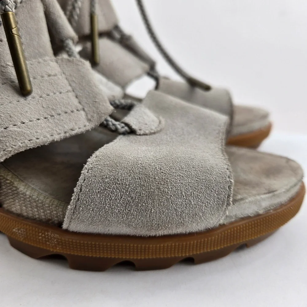 Sorel‎ Womens Joanie II Lace Wedge Sandal Grey Suede Size 8 Streetwear Edgy